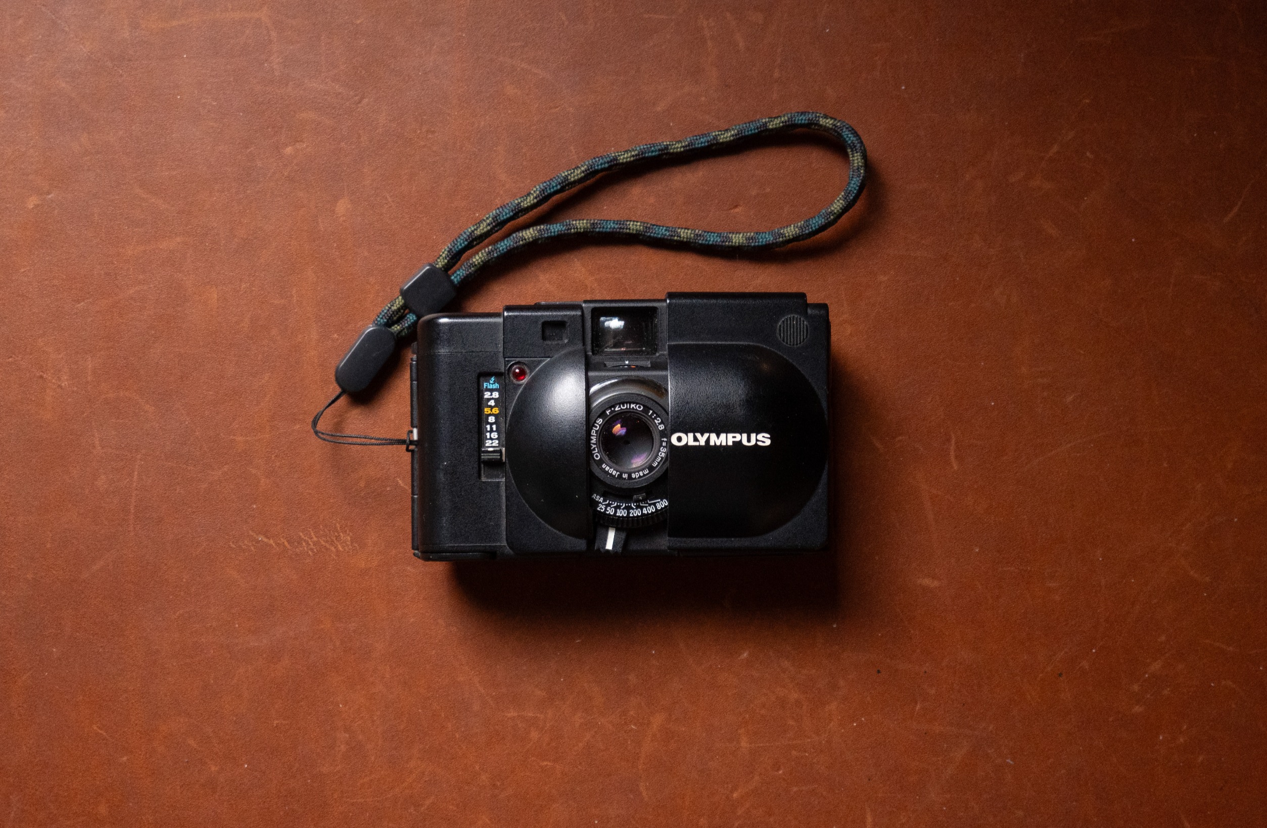 An Olympus XA rangefinder style camera.