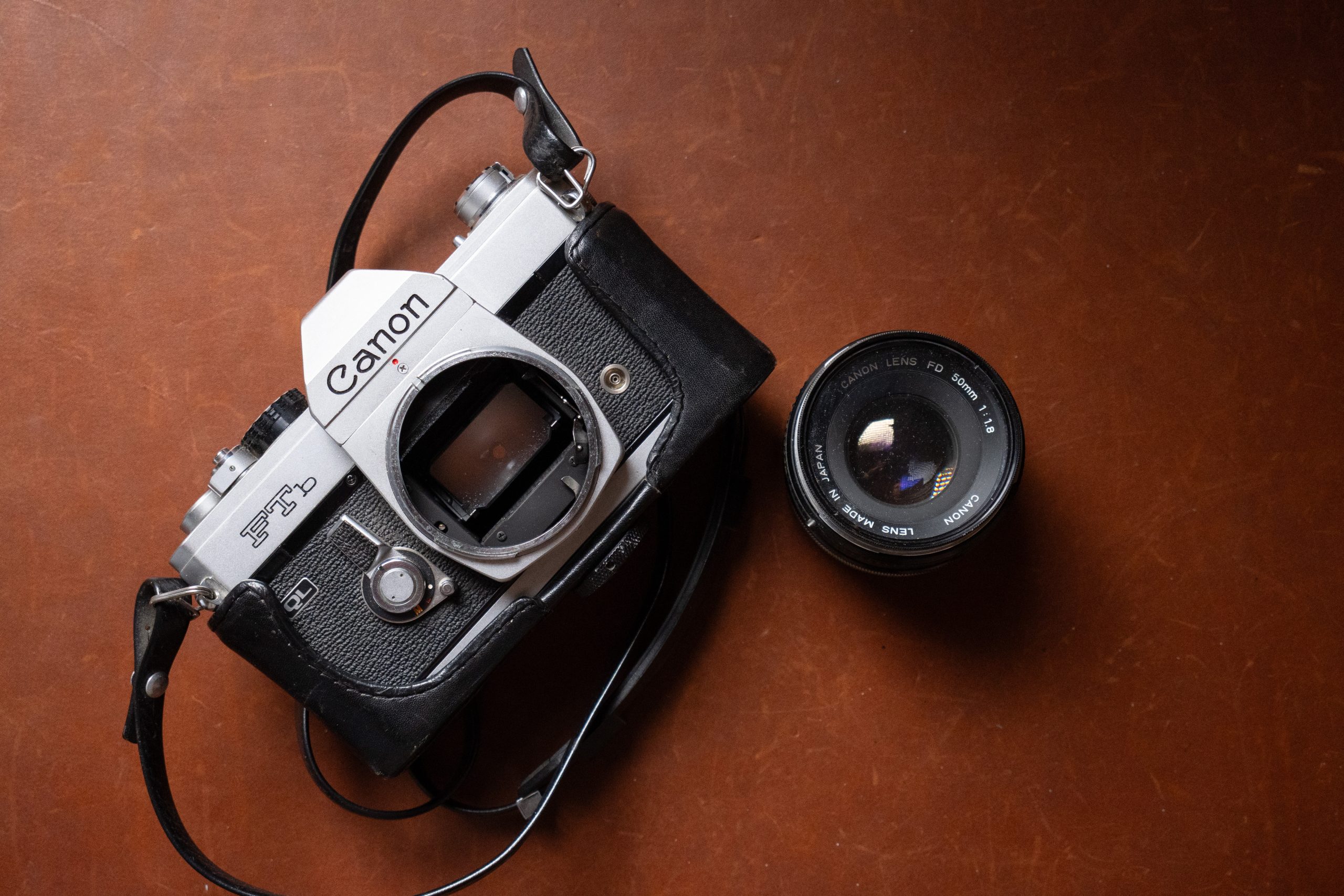 A Canon FTb SLR camera.