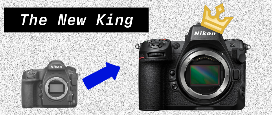Nikon Z8 crowned ‘The New King,’ with an arrow showing its progression from the Nikon D850.